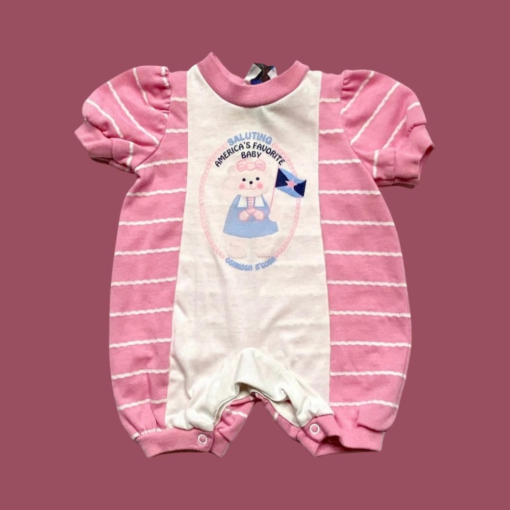 Vintage OshKosh BGosh America's Favorite Knit Bubble Romper, Pink Stripe, 6 Mon